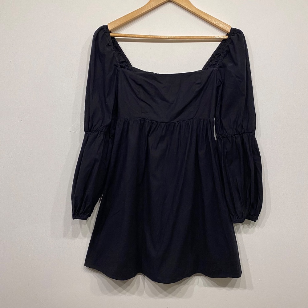 Reformation Michaela Coquette Square Neck Black Long Puff Sleeve Mini Dress 2 - Picture 3 of 7